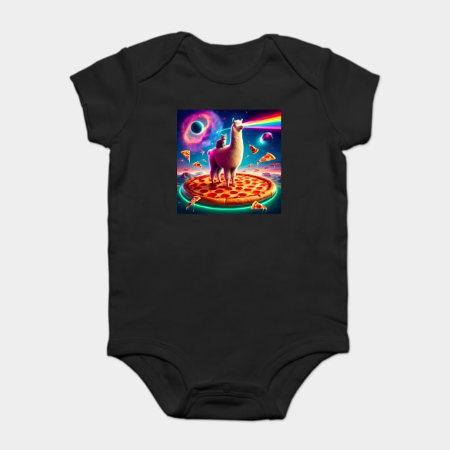 Funny Llama with Cat, Pizza and Tacos Vibrant Baby Bodysuit by logiamerch